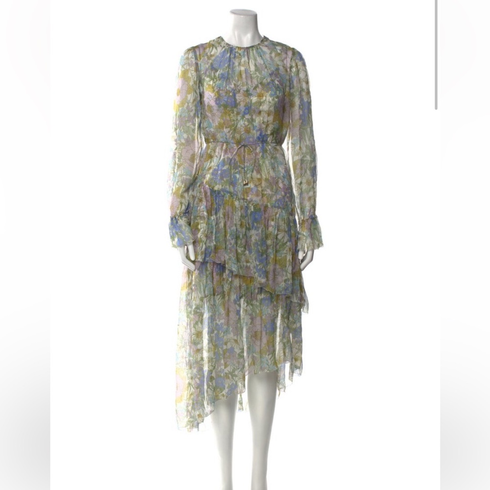 Zimmermann Pastel Floral Tiered High-Low Chiffon Dress